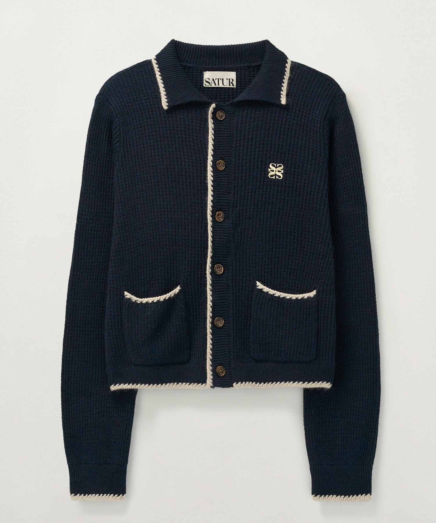 ◆SATUR◆ W Bluff Raccoon Collar Knit Cardigan Navy SA243WKC MUSINSA | SATUR (W) Bluff Raccoon Collar Knit Cardigan Navy