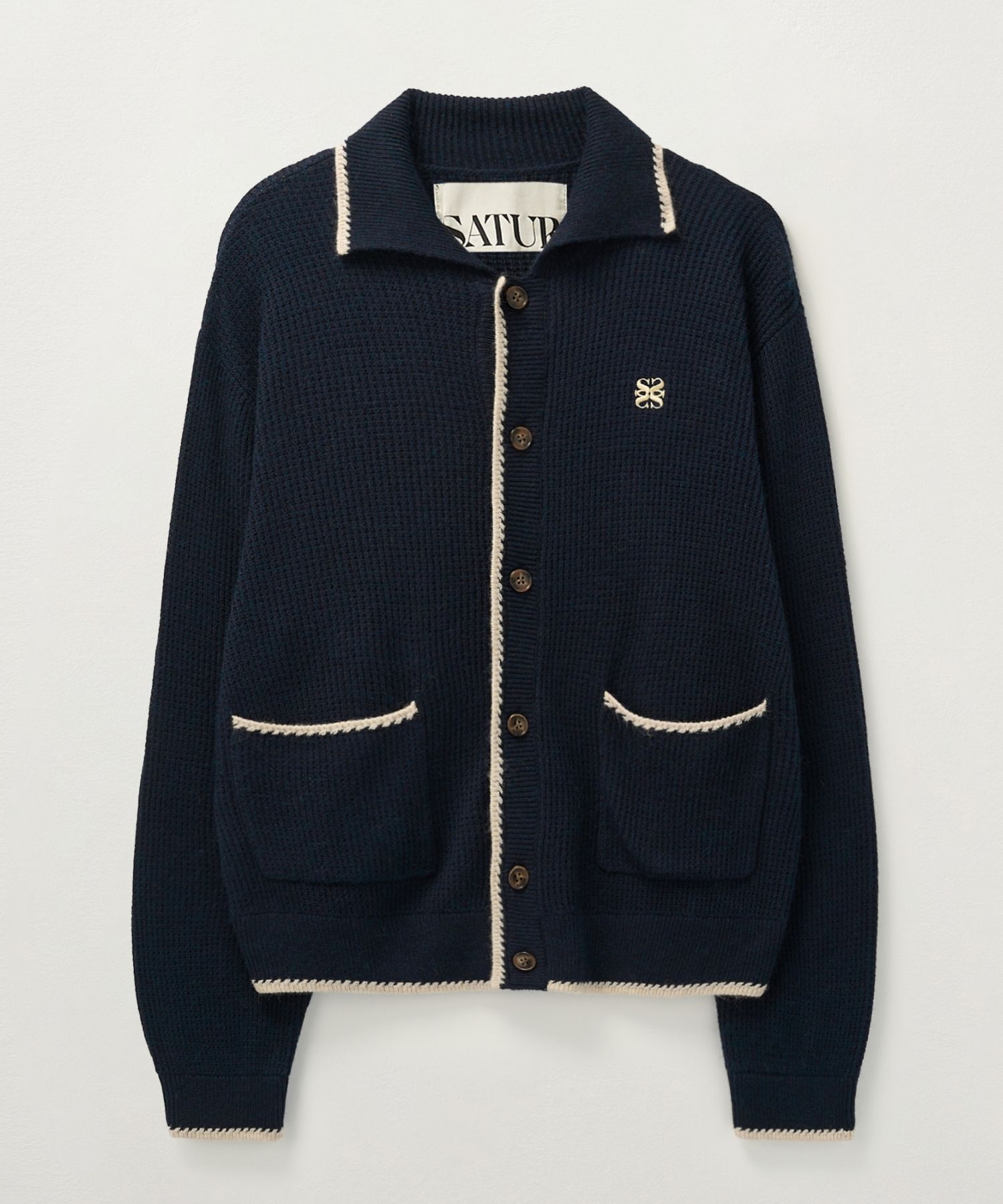 SATUR カーディガン MUSINSA公式 | SATUR ブラフ ラクーンカラー ニットカーディガン ネイビー