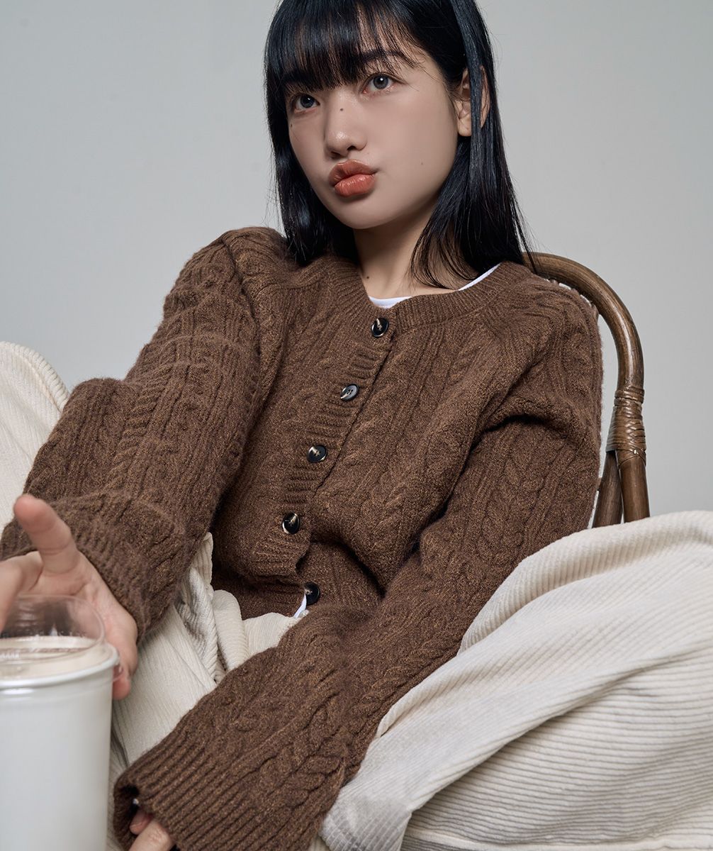 MUSINSA公式 | CHICKS Use Cable Cardigan Brown