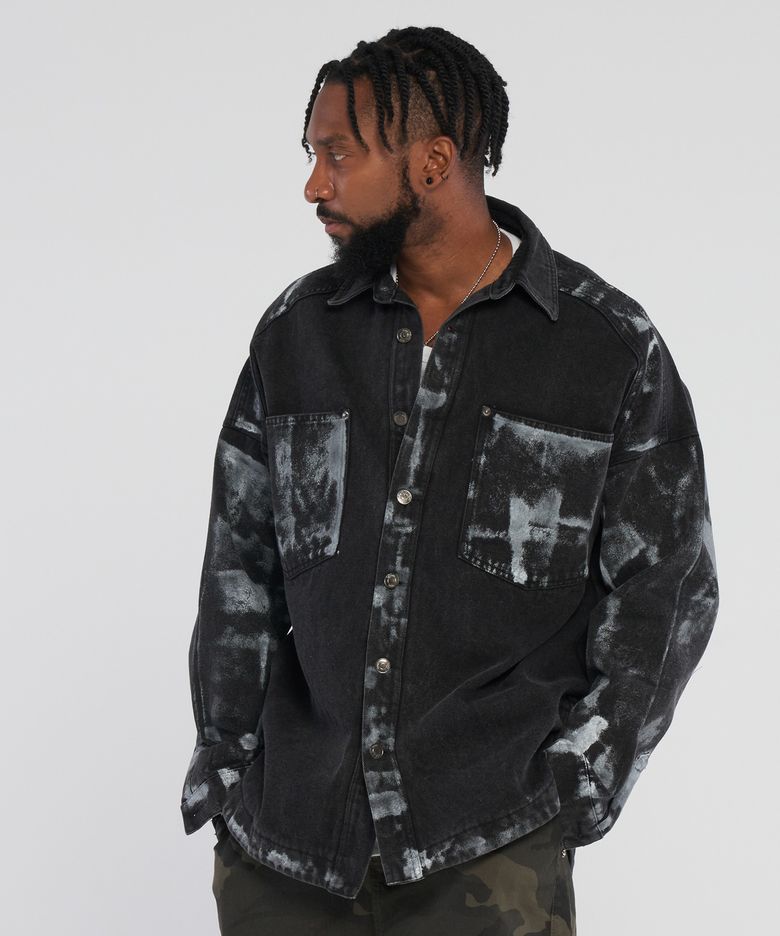 paint pocket jean jacket_Black