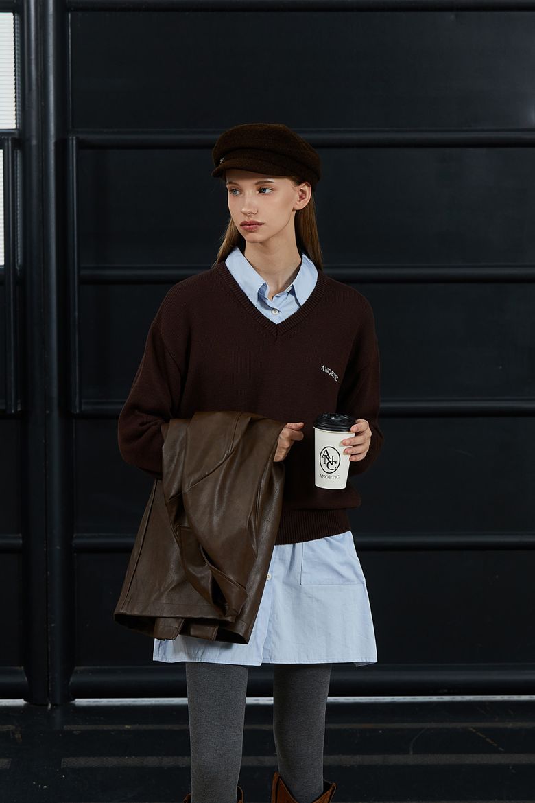 CLASSIC V-NECK KNIT_BROWN