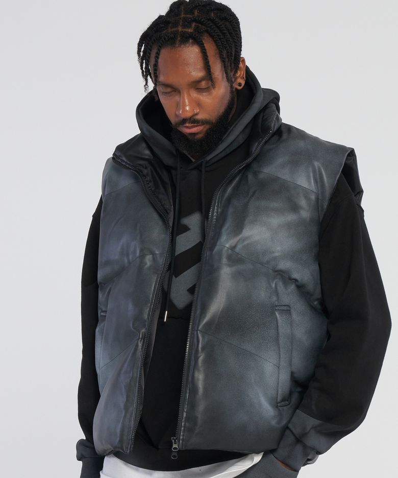 Paint leather padded vest_Black