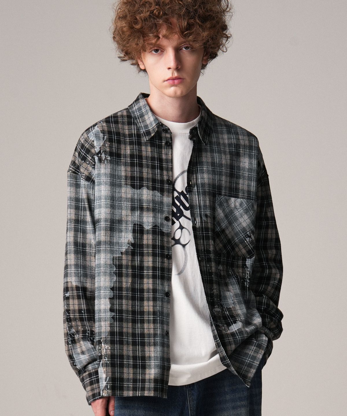 젠더스트(ZENDUST) Rou Painting Overfit Check Shirt BLACK