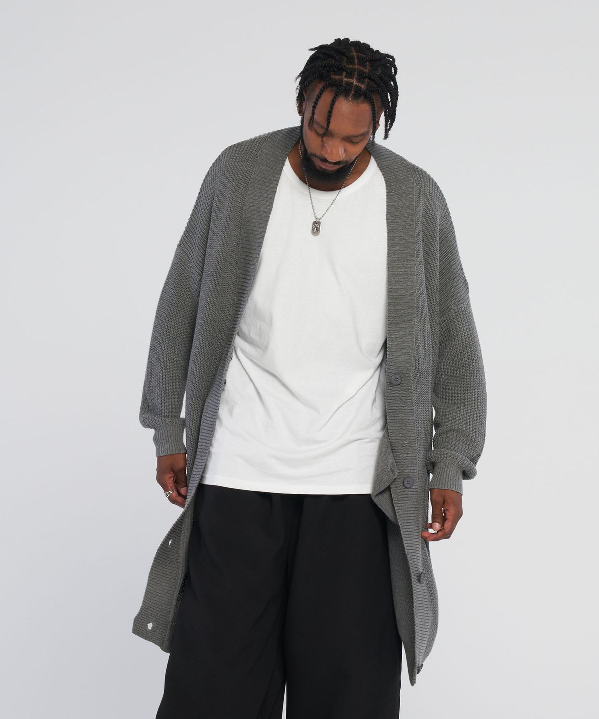 테네르(TENER) TNR Retro Long Cardigan_Dirtygray