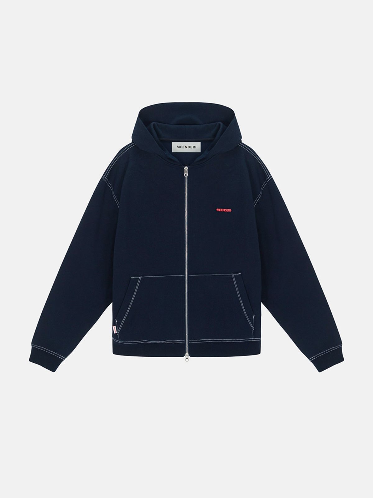민더리(MEENDERI) [UNISEX] STITCH POCKET ZIP UP HOODIE - NAVY
