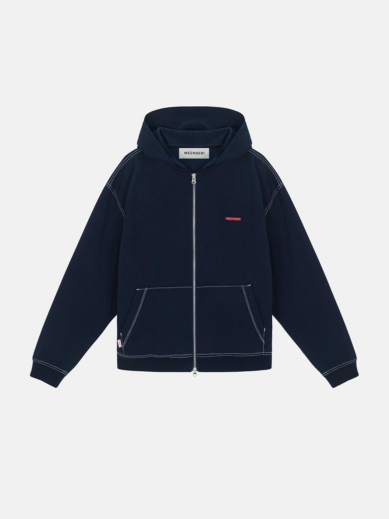 [UNISEX] STITCH POCKET ZIP UP HOODIE - NAVY