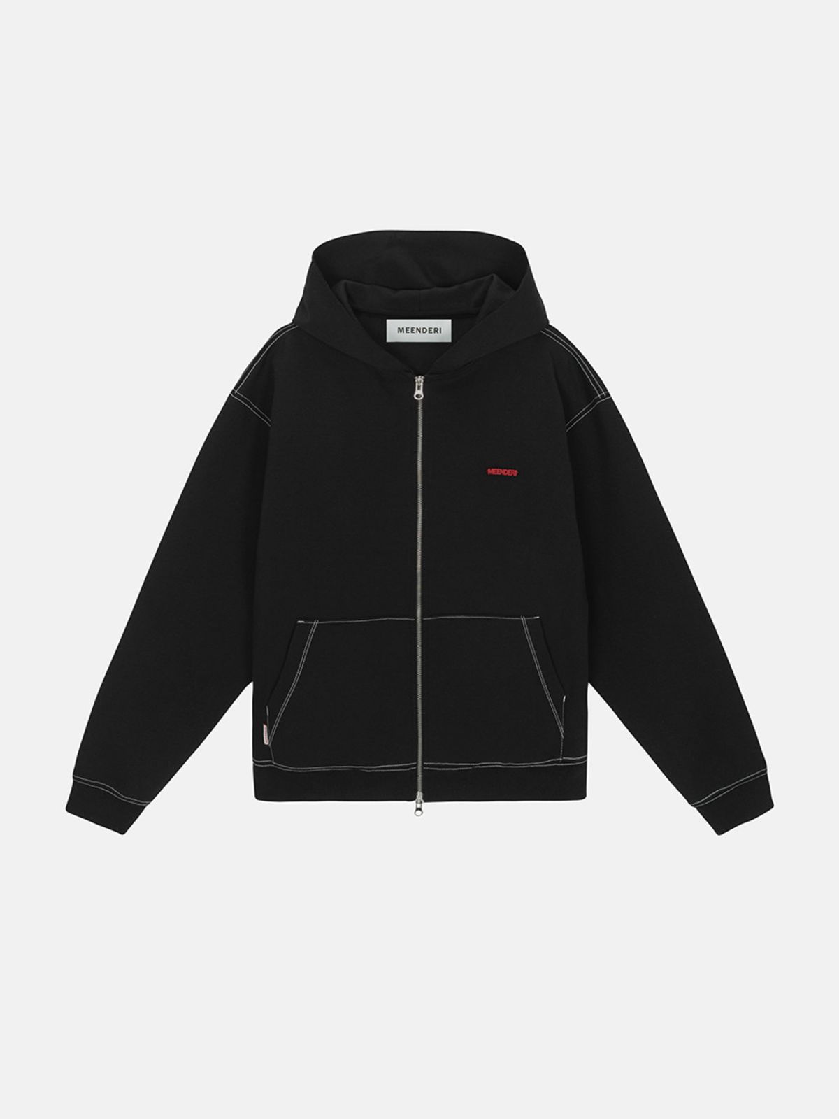민더리(MEENDERI) [UNISEX] STITCH POCKET ZIP UP HOODIE - BLACK