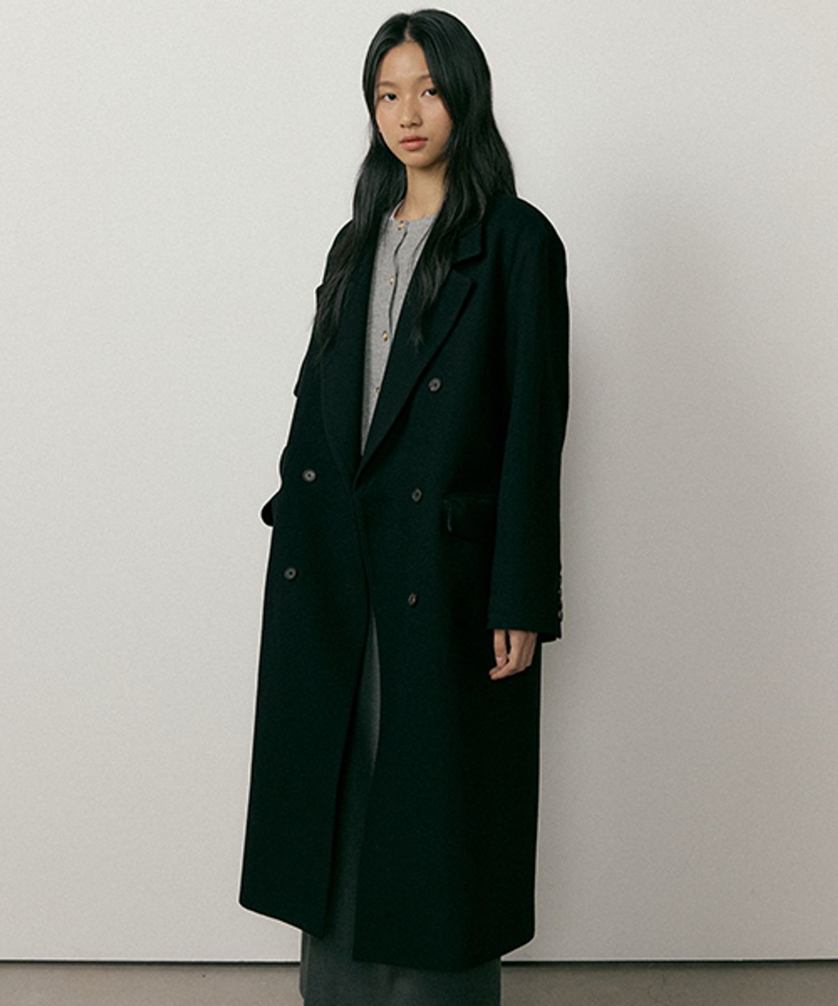 링서울(LINGSEOUL) wool double long coat-black