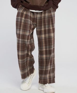 Retro checkered wide pants_Brown