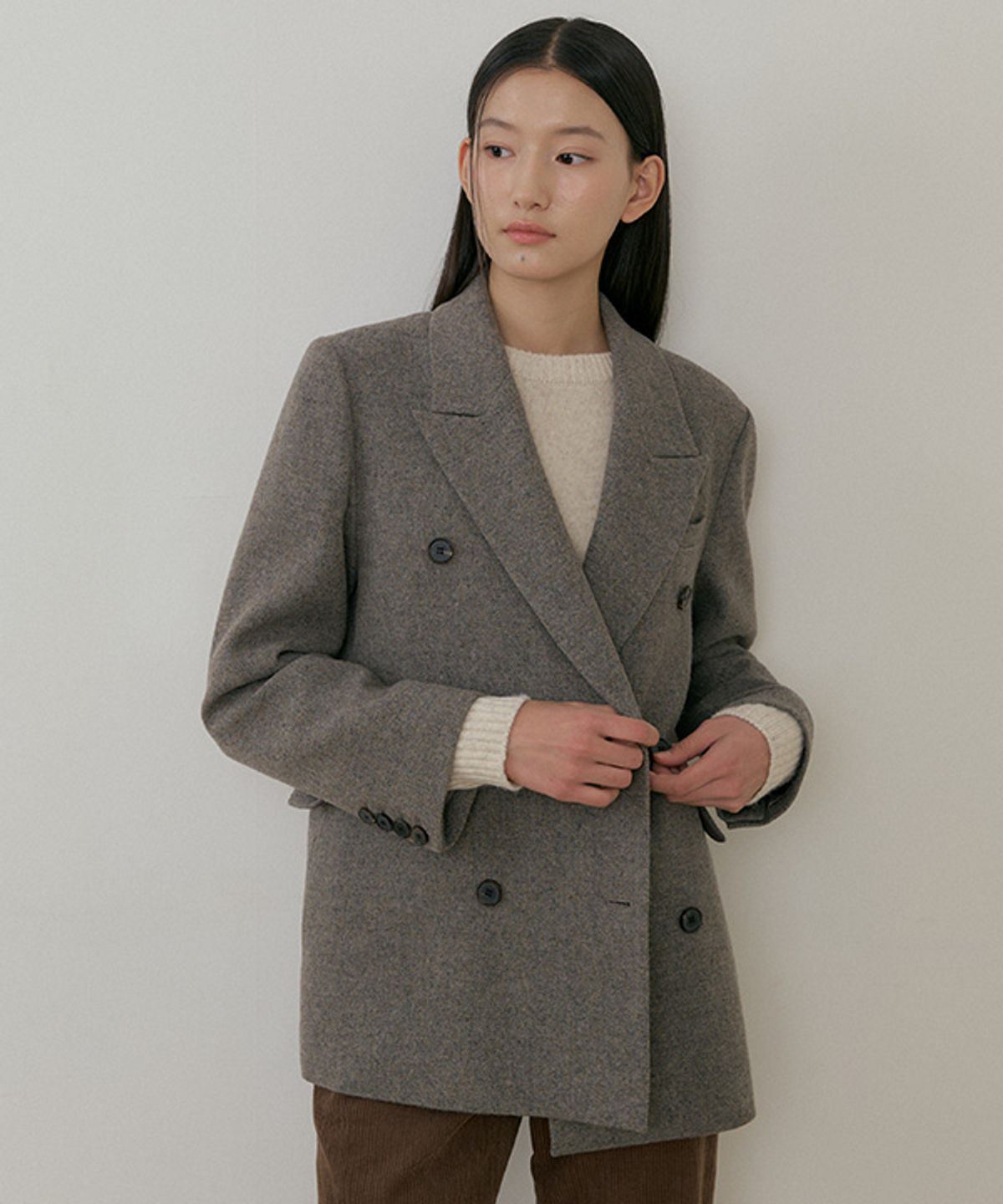 링서울(LINGSEOUL) wool double classic jacket-ash.brown