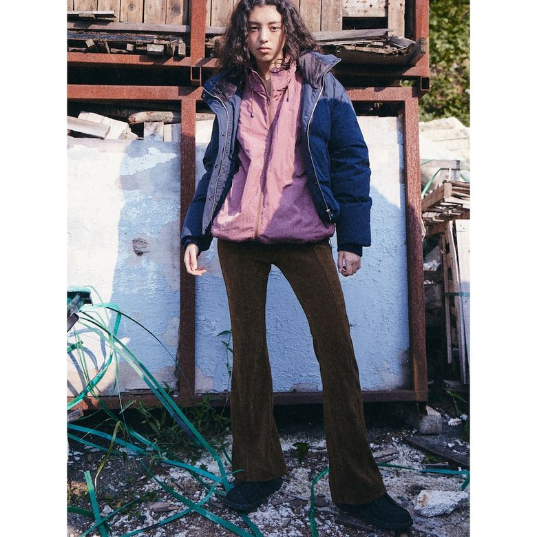 Corduroy Slim Bootcut Pants  Yellowish Brown