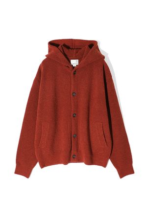 Acorn Boucle Hood Knit Cardigan Melange Brick