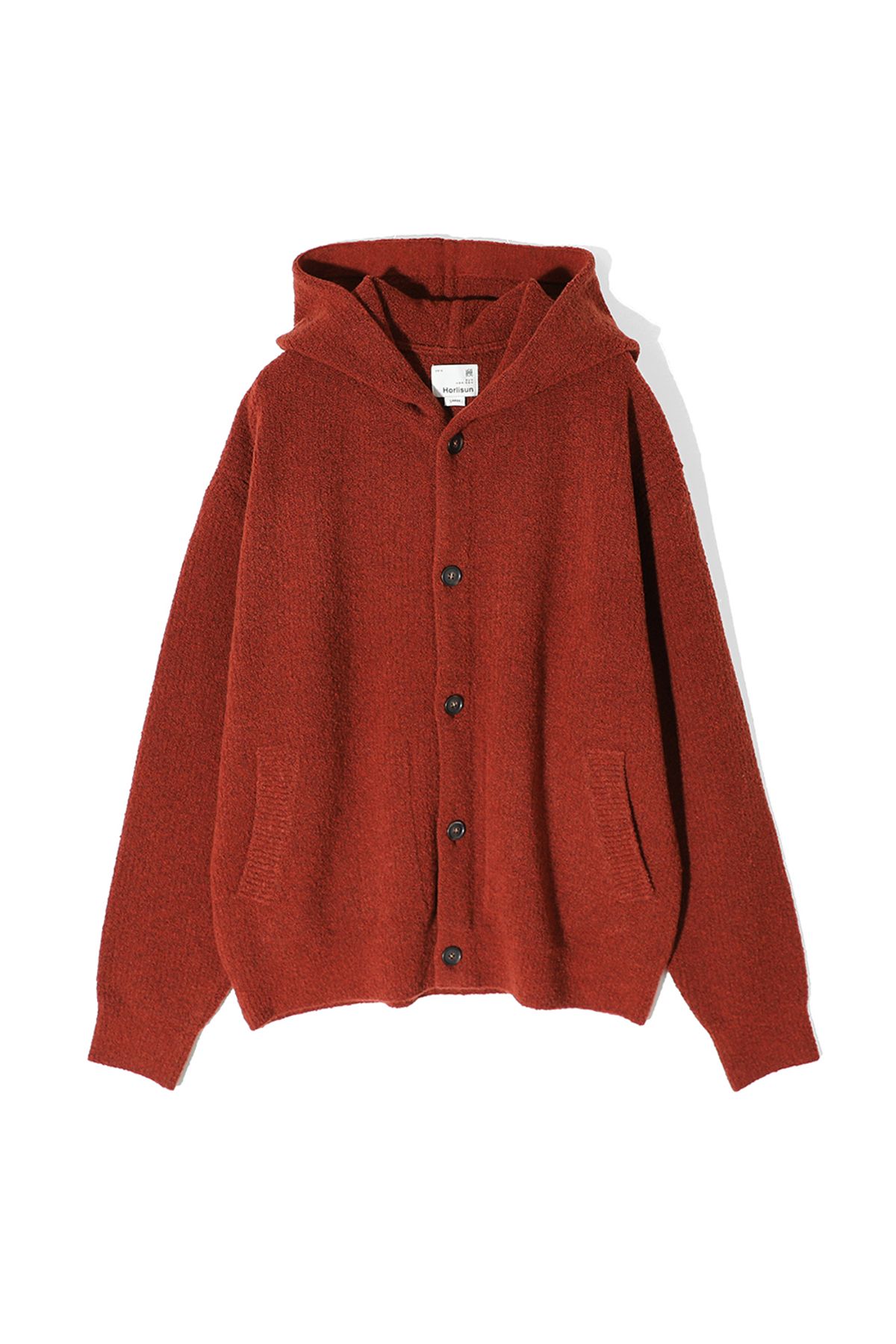 홀리선(HORLISUN) Acorn Boucle Hood Knit Cardigan Melange Brick