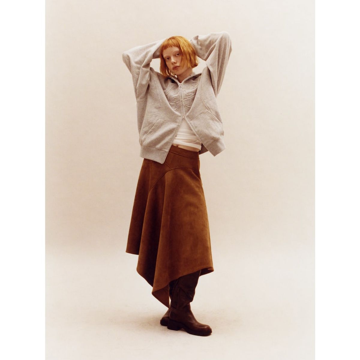 샌드 사운드(SAND SOUND) Unbalanced Faux Leather Skirt - Yellowish Brown