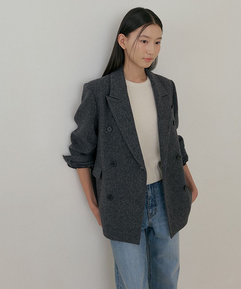 wool double classic jacket-charcoal