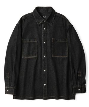 Washed work denim shirt Black