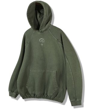 피그먼트 라인 밴딩 후드 - 카키