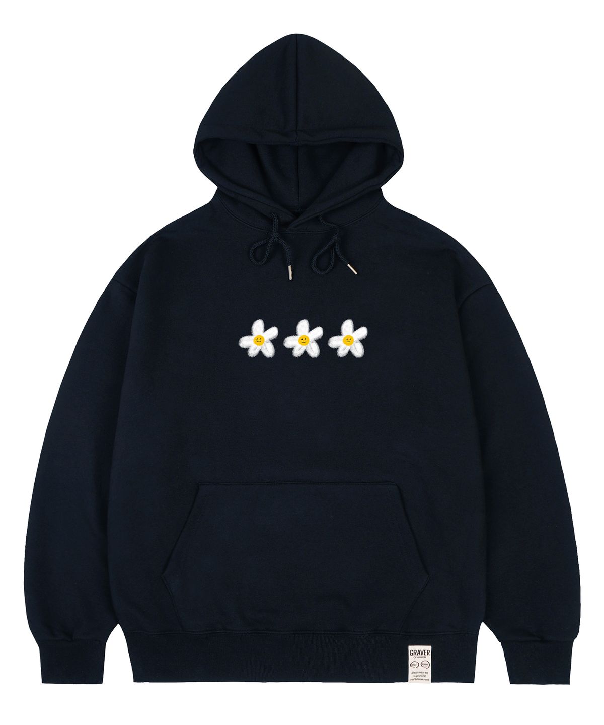 그레이버(GRAVER) [UNISEX]3 페인팅 플라워 스마일 후드티_네이비