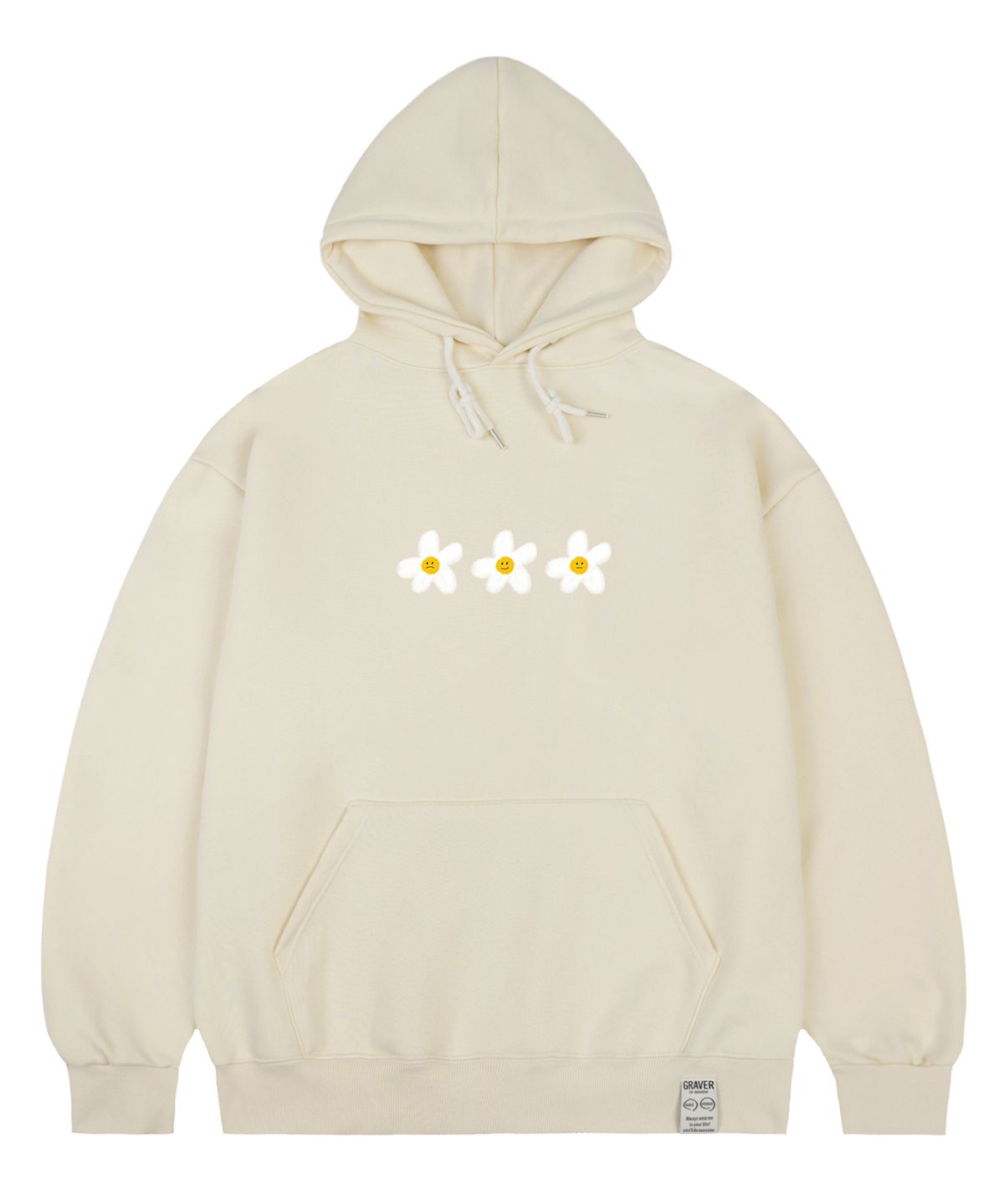 그레이버(GRAVER) [UNISEX]3 페인팅 플라워 스마일 후드티_크림