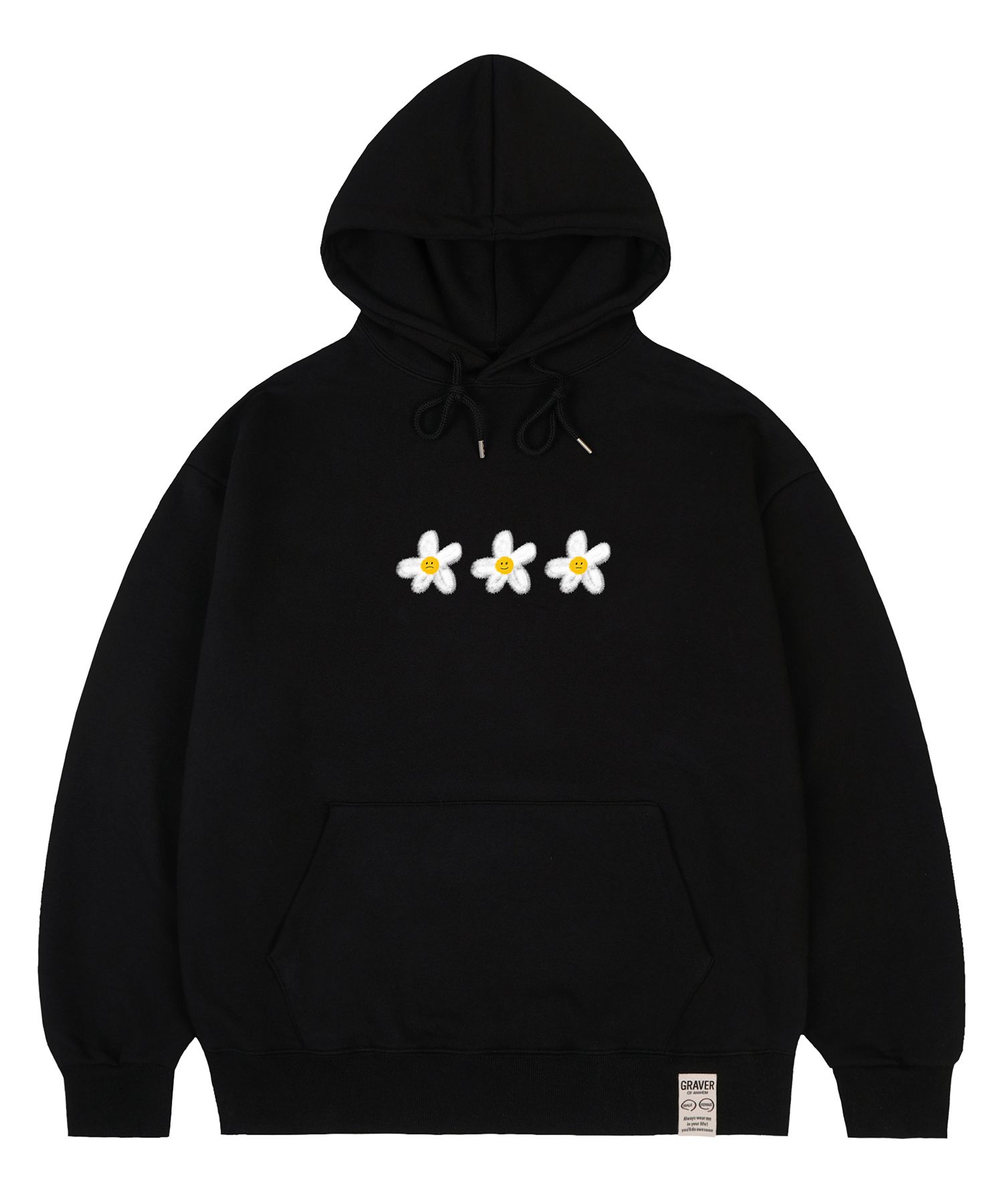 MUSINSA | GRAVER [UNISEX]3 Painting Flower Smile Hoodie_Black