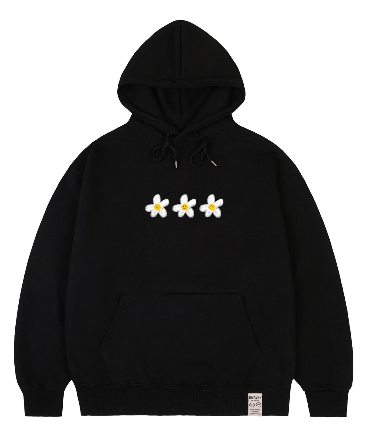 그레이버(GRAVER) [UNISEX]3 페인팅 플라워 스마일 후드티_블랙