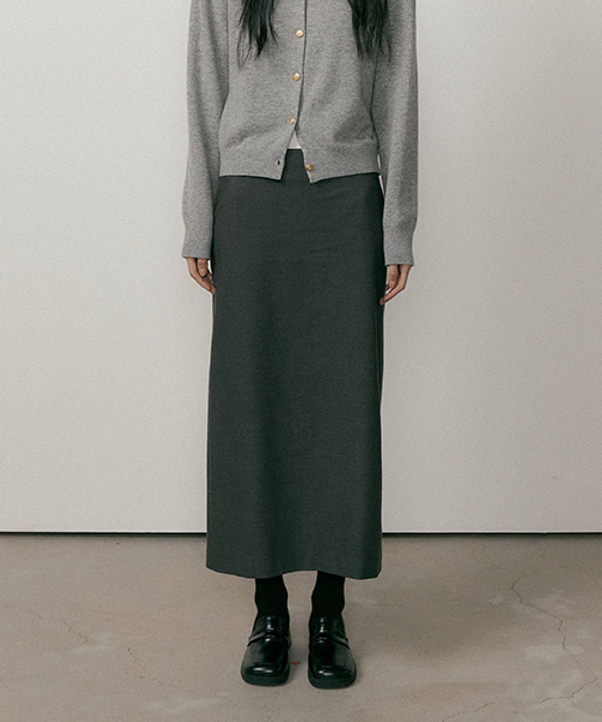 링서울(LINGSEOUL) standard H-line long skirt-charcoal