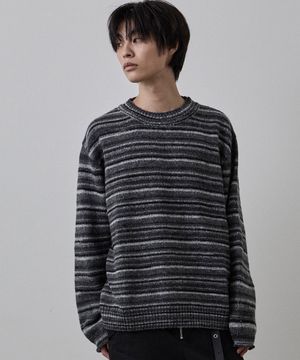 그라데이션 스택스 맥시 크루넥 니트 챠콜