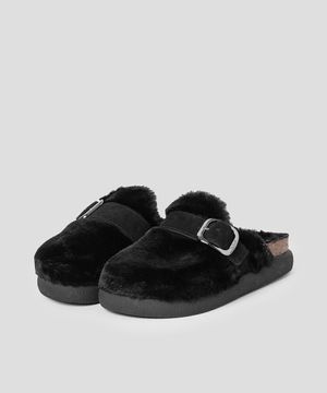 (WOMEN) 퍼 장식 청키솔 코르크 크로그  블랙 (HH49K2C175)