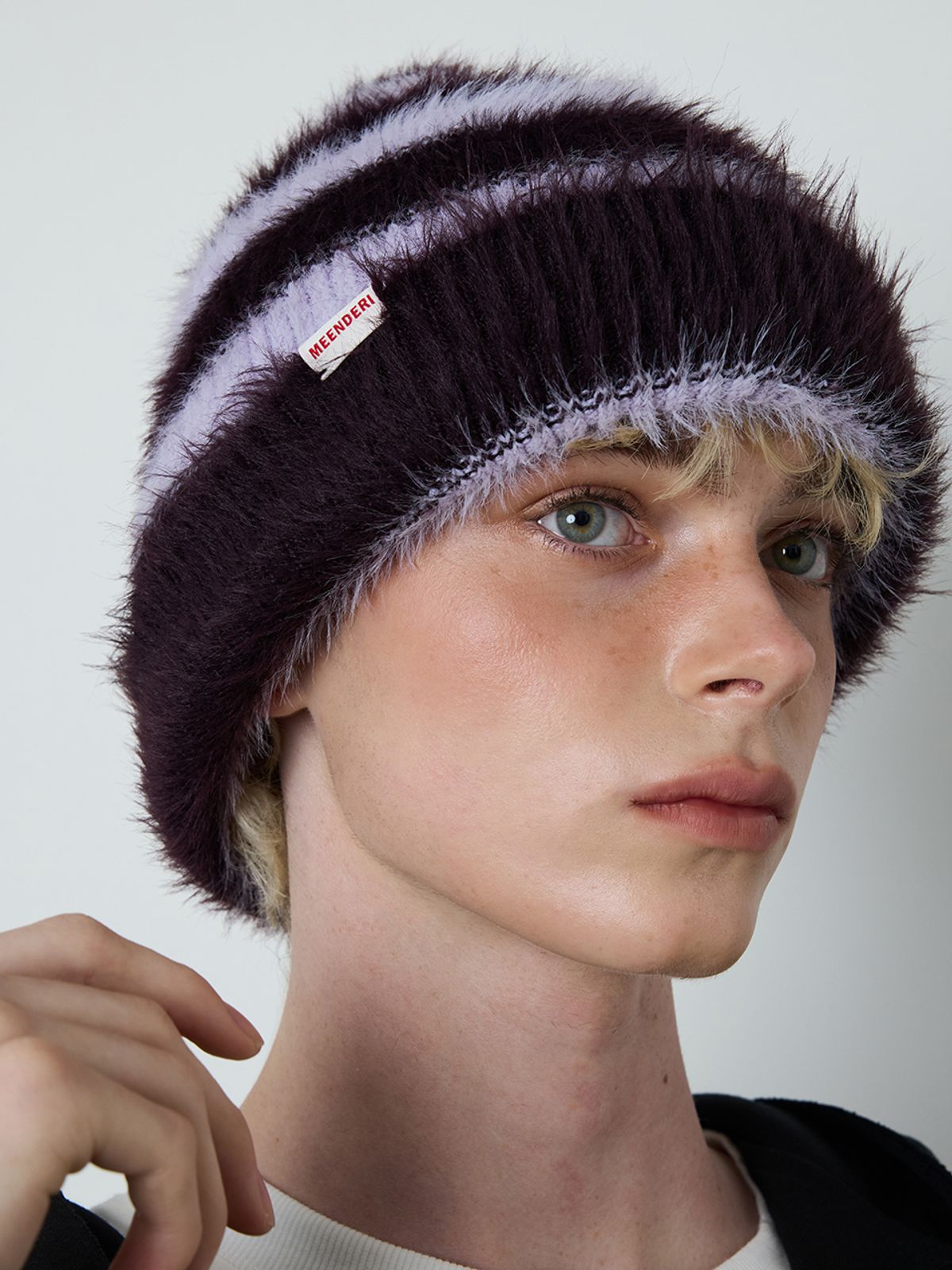 민더리(MEENDERI) [UNISEX] MIXED STRIPE KNIT BEANIE - LAVENDER PLUM