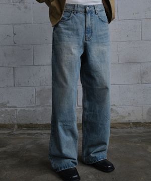 LOOSED WIDE DENIM PANTS (WASHED BLUE)