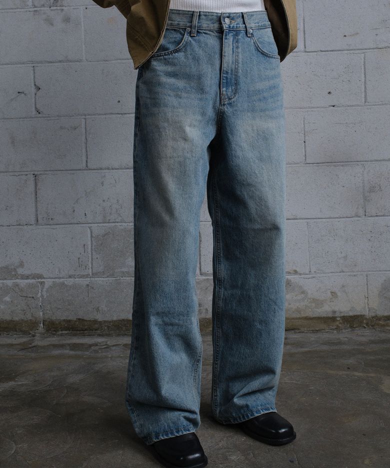 LOOSED WIDE DENIM PANTS (WASHED BLUE)