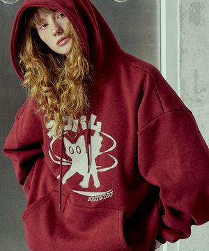 네코 팜 로고 오버핏 후드 티셔츠 버건디 [논기모 OR 기모 선택]