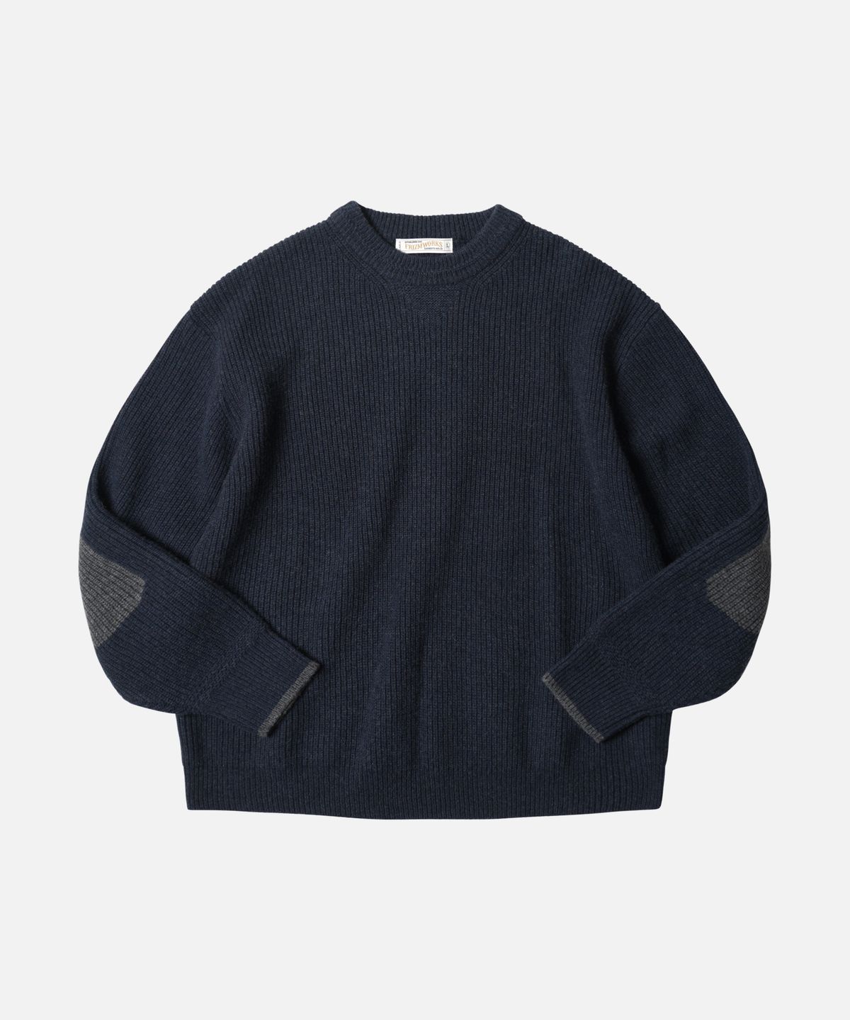 프리즘웍스(FRIZMWORKS) PATCH ROUND PULLOVER KNIT _ NAVY