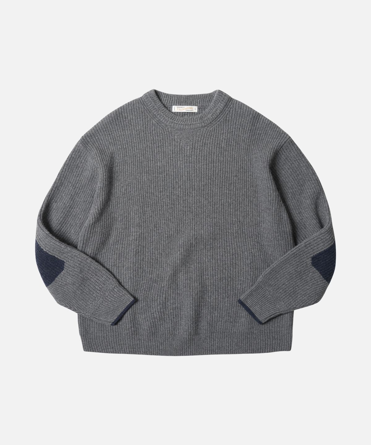 프리즘웍스(FRIZMWORKS) PATCH ROUND PULLOVER KNIT _ GRAY