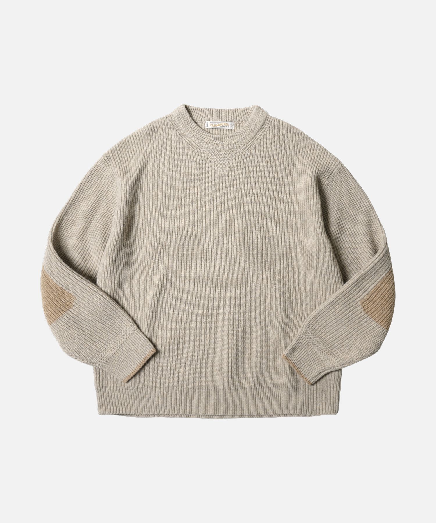 MUSINSA | FRIZMWORKS PATCH ROUND PULLOVER KNIT _ OATMEAL