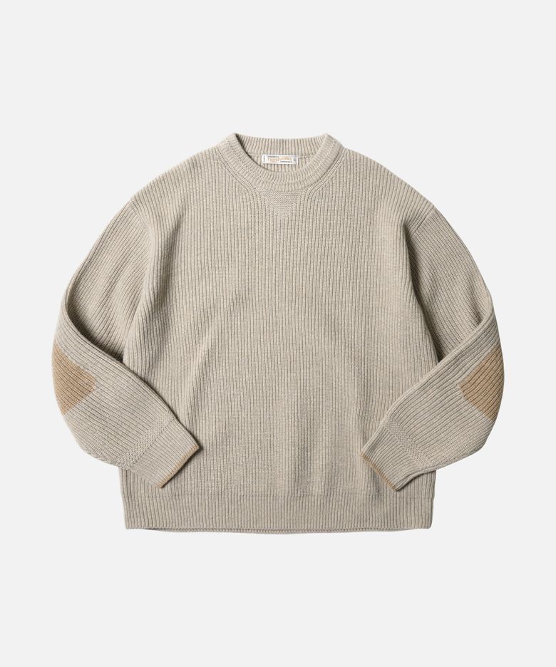 PATCH ROUND PULLOVER KNIT _ OATMEAL