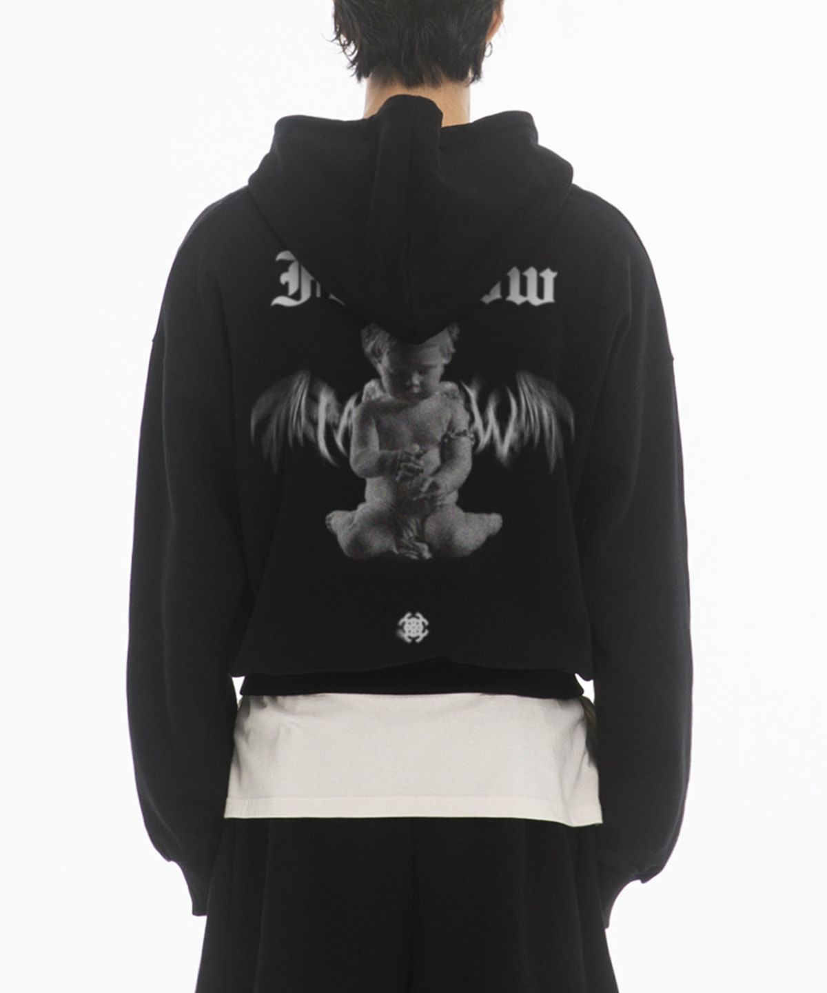 팬쇼(FANSHOW) DEMONIC ANGEL OVER FIT FLEECE-LINED HOODED ZIPUP - BLACK