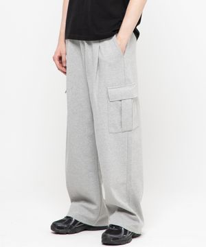 카고 포켓 원턱 스웨트 와이드 팬츠 [그레이]