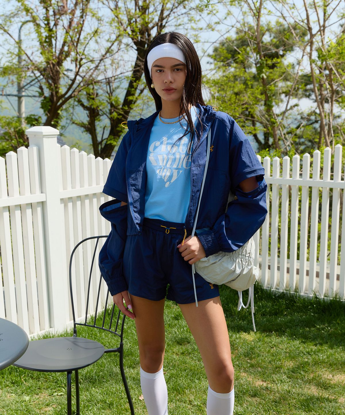 클로트(CLOTE) 2 WAY SLEEVE CROP WINDJACKET - NAVY
