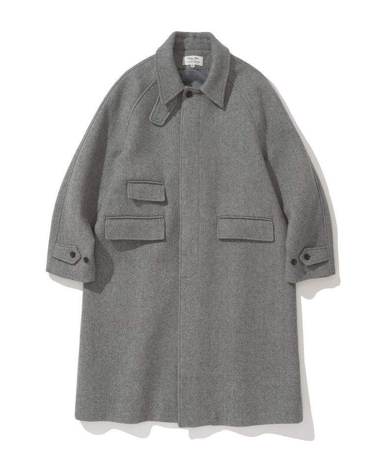 wool balmacaan coat grey herringbone