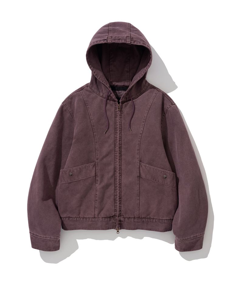 canvas hooded work jacket plum