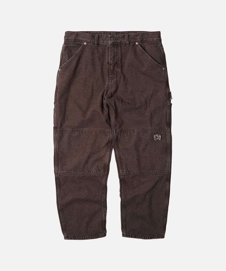 WASHED DENIM DOUBLE KNEE PANTS _ WASHED BROWN