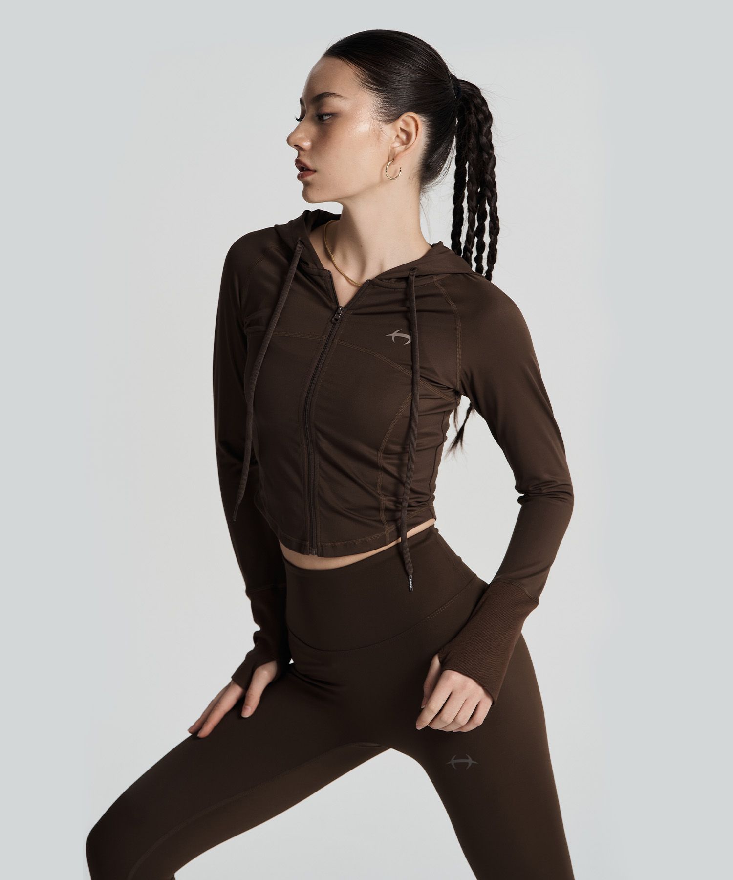 MUSINSA | HDEX Women's Flexible Crop Hoodie Zip-Up (Brown)