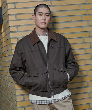 남성 카라배색 아웃포켓 점퍼 (BROWN) (HAAUJ1A)