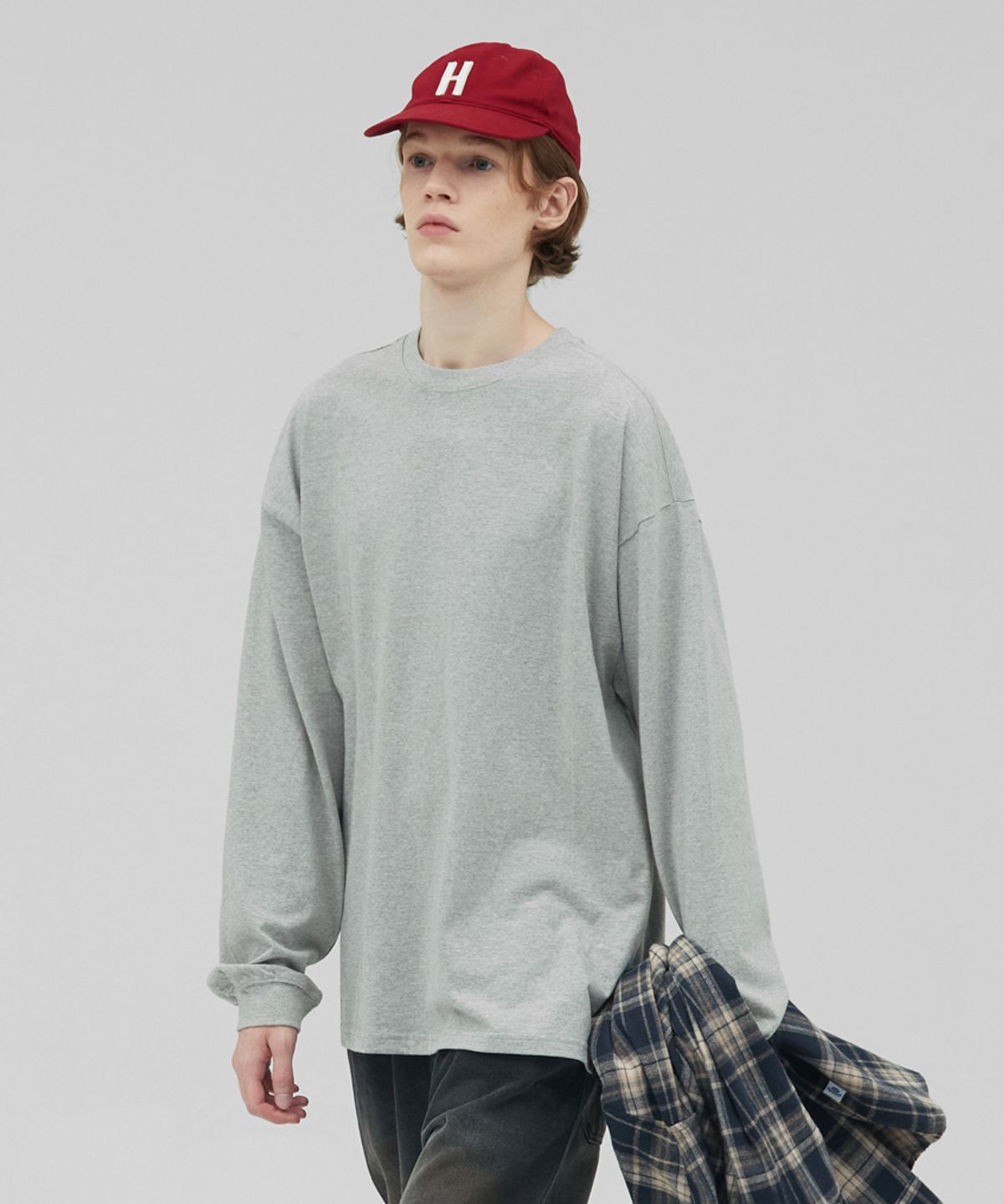 스탠즈(STENDS) [M~4XL] 헤비 롱 슬리브 티셔츠_메란지 그레이