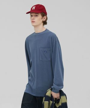 [M~4XL] 피그먼트 롱 슬리브 포켓  티셔츠_네이비
