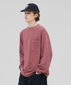 [M~4XL] 피그먼트 롱 슬리브 포켓  티셔츠_레드