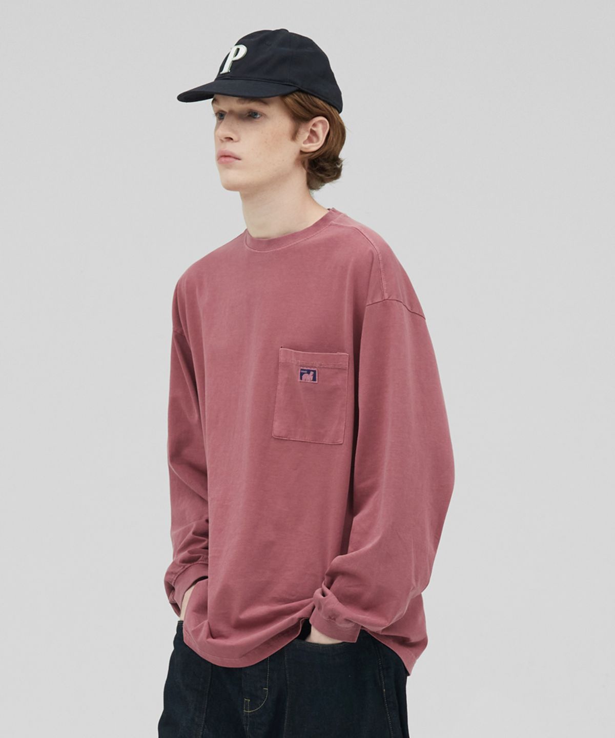 스탠즈(STENDS) [M~4XL] 피그먼트 롱 슬리브 포켓  티셔츠_레드