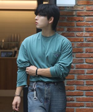[M~4XL] 피그먼트 롱 슬리브 포켓  티셔츠_그린