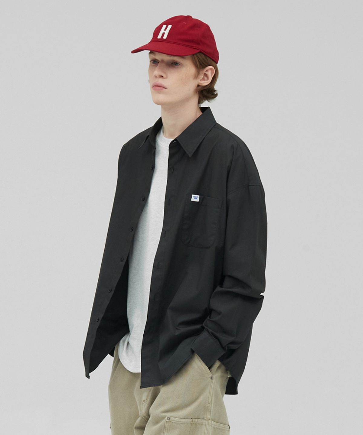 스탠즈(STENDS) [M~4XL] 플로우 코튼 셔츠_딥 차콜